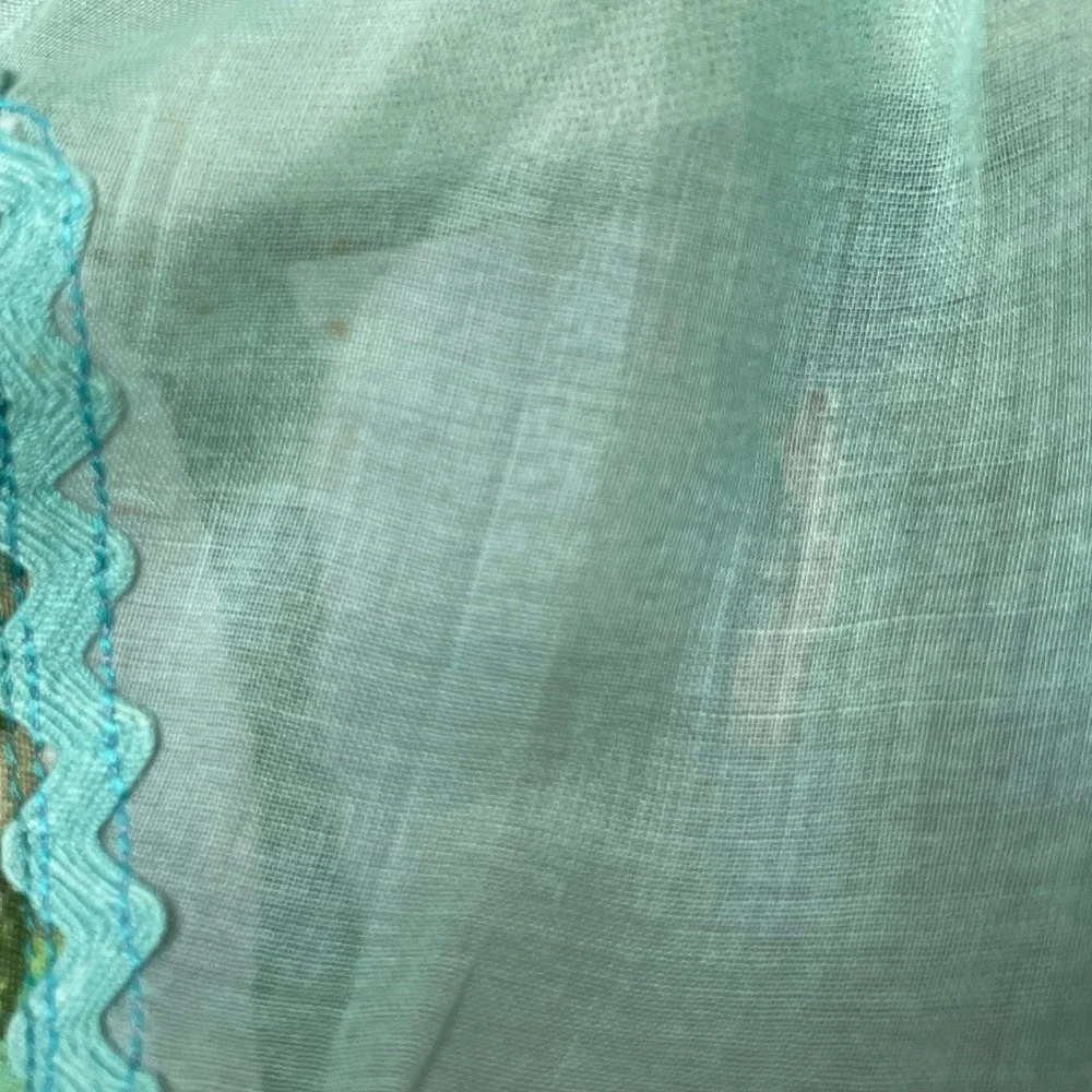 Vintage Half Apron Hostess Scalloped Hem Women Leaf Sheer Retro 1950s Tie Bow